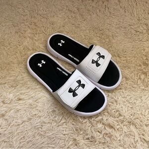 Under Armour White and Black Slide Sandals